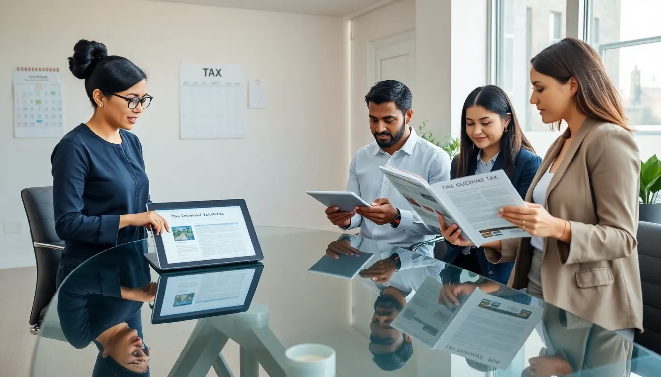 diverse group discussing tax strategies in a modern office